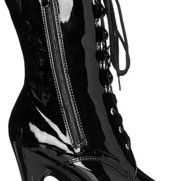 ELLIE 609 Diana High Heel Ankle Boots Patent Leather Lace Up Platform Black 8 - Picture 6 of 8